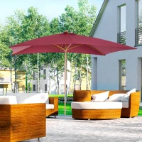 Outsunny Ombrellone 2x3 m da Giardino Impermeabile a 8 Stecche, in Legno e Bambù, Bordeaux(m-10)