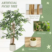 HOMCOM 120cm Artificial Ficus Tree, Fake Potted Tree with Solid Wood Trunk and Pot for Indoor, Green(m-4)