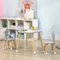 HOMCOM Set Tavolo con 2 Sedie per Bambini in Legno, Età da 18 Mesi a 4 Anni, Grigio(m-10)