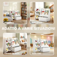 AIYAPLAY Scaffale Portagiochi con 6 Cesti, 3 Ripiani e Box Inferiore, in Legno, Plastica e Acciaio, 100x30x80 cm, Bianco(m-6)