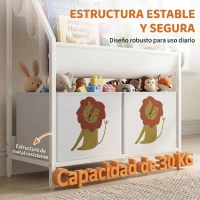 AIYAPLAY Librería Infantil de 4 Niveles Estantería para Libros con 3 Estantes 2 Cajones de Tela con Diseño de León Blanco(m-7)