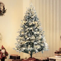 HOMCOM Sapin de Noël Artificiel 180 cm lumineux LED 793 Branches enneigées grand réalisme support en acier pliable Vert(m-9)