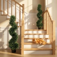 HOMCOM Decorative Artificial Plants Set of 2, UV Resistant Fake Plants in Pot for Indoor Outdoor Decor, 120 cm, Deep Green(m-2)