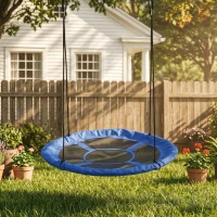 Outsunny Balançoire nid d'oiseau Ronde balançoire Panier Ø 110 cm 4 Anneaux Inclus métal époxy Oxford Haute densité Bleu(m-2)