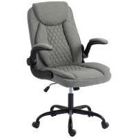 HOMCOM Linen-Look Computer Desk Chair, Executive Office Chair with Flip-Up Armrests and Thick Cushion, Grey(m-1)