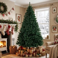 HOMCOM 7ft Artificial Christmas Tree, Fir Hinged Xmas Tree with 1100 Branch Tips, Foldable Steel Stand, Green(m-2)