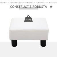 HOMCOM Taburet dreptunghiular tapițat cu piele ecologică albă, ideal pentru living și hol, 40x30x24 cm(m-4)