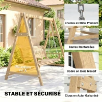 Outsunny Balancelle de Jardin 2 Places dim. 1,8L x 1,2l x 1,85H m accoudoirs Supports Verres Bois de mélèze pré-huilé(m-5)