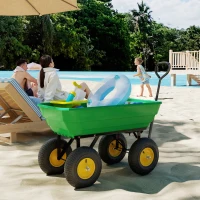 Outsunny Chariot de Jardin à Main Benne basculante 75° 75L Charge Max. 200 Kg 4 Roues pneumatiques Acier PP Jaune Vert(m-8)
