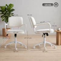 HOMCOM Scaun de birou ergonomic, fotoliu de birou din țesătură bouclette cu înălțime reglabilă, funcție balans, crem(m-3)