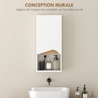HOMCOM Armoire murale de salle de bain avec porte à fermeture douce, étagère réglable et compartiment ouvert, 30x17x67cm, blanc(m-4)