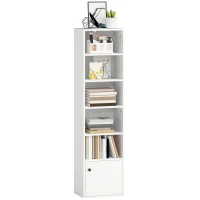 HOMCOM Bibliothèque meuble de rangement 6 niveaux avec 3 étagères réglables et placard, style moderne 40 x 30 x 156 cm blanc(m-11)