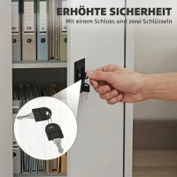 Vinsetto Aktenschrank Stahlschrank Mehrzweckschrank mit verstellbarem Regal und Schloss für Arbeitszimmer Wohnzimmer Grau(m-6)