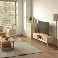 HOMCOM Cómoda com 4 Gavetas de Vime Cómoda de Madeira para Dormitório Sala de Estar Estilo Boêmio 60x38x88,5 cm Madeira(m-8)