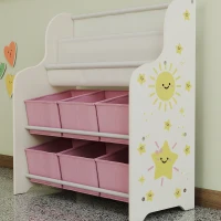 AIYAPLAY Scaffale Portagiochi con 6 Cassetti in Tessuto e Libreria a 2 Livelli, in Legno e Acciaio, 63x30x71 cm, Rosa(m-9)