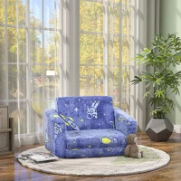 AIYAPLAY Poltrona para Crianças Dobrável e Reclinável Sofá para Crianças Estofado em Tecido Luminoso com Desenho Espacial Azul(m-11)