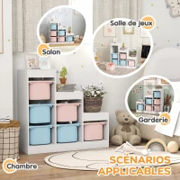 AIYAPLAY Meuble de rangement pour jouets des enfants avec 6 bacs amovibles, 3 niveaux de rangement, 96 x 38,5 x 90, multicolore(m-5)