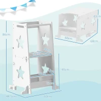 AIYAPLAY Torre de Aprendizaje 2 en 1 Convertible en Mesa y Silla con Barra de Seguridad 60x44,5x86 cm Blanco(m-3)