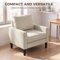 HOMCOM Accent Chair, Removable Pillow Linen Armchair with Comfy Spring Cushion for Living Room, Bedroom, Study, Cream(m-7)