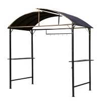Outsunny Metal Smoking Gazebo Marquee Garden Patio BBQ Tent Grill Canopy Awning Shelter - Coffee(m-10)