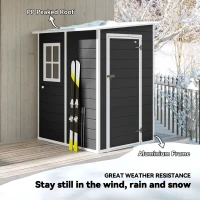 Outsunny 4 x 5FT Garden Storage Shed, Lean to Shed, Lockable Garden Shed with Window, Vent and Plastic Roof, Black(m-4)