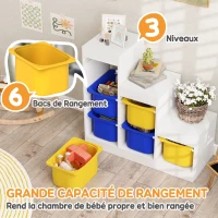 AIYAPLAY Meuble de rangement pour jouets des enfants avec 6 bacs amovibles, 3 niveaux de rangement, 96 x 38,5 x 90, multicolore(m-4)