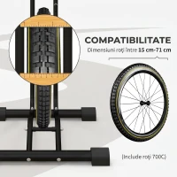 HOMCOM Suport bicicletă cu cârlige reglabile, compatibil cu biciclete 24"-29" și 700C, pentru garaj, interior și exterior, negru(m-5)