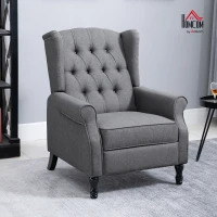 HOMCOM Recliner Armchair, Vintage Reclining Chair with Nail Head Trim, Wingback Chair with Button Tufted Back and Footrest, for Living Room, Light Grey(m-2)