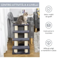 PawHut Scaletta per Cani e Gatti a 4 Gradini con Rivestimento in Peluche e Pali Graffiatoio in Sisal, Grigio(m-6)