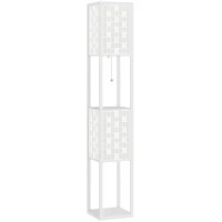 HOMCOM Staande lamp met rasterpatroon, 2-laags schappen, geschikt voor diverse lichtbronnen, wit(m-1)