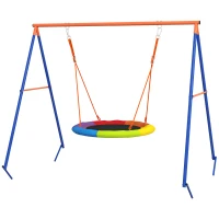 Outsunny Metal Kids Swing Set Nest Swing Seat with A-Frame Structure for Outdoor Use - Multicoloured(m-11)