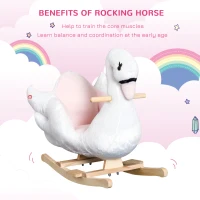 HOMCOM Kids Rocking Horse Plush Ride On Swan Toy w/ Safety Seat for Toddler 18 Months +, White and Pink(m-7)