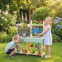 AIYAPLAY Mud Kitchen with Working Faucet, Kids Play Kitchen with Flower Pots, Kitchen Accessories, Planting Tools, Blue(m-10)