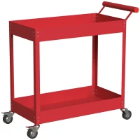 DURHAND Chariot d'atelier servante atelier à 2 niveaux, poignée latérale et roulettes verrouillables, 84,5x38x84cm, rouge(m-1)