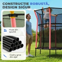 HOMCOM Trampolin pentru Copii cu Intrare cu Fermoar și Stâlpi Captușiți, 122 x 111 x 190 cm, Roșu(m-4)