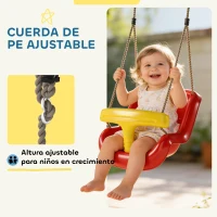 AIYAPLAY Columpio Infantil Cuerda Ajustable con Respaldo Alto Barandilla de Seguridad en T para Interior Exterior Rojo(m-4)