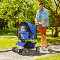 PawHut Pet Stroller for Small Miniature Dogs Cats Foldable Travel Carriage with Wheels Zipper Entry Cup Holder Storage Basket Blue(m-2)