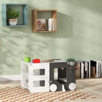 AIYAPLAY Torre de Aprendizaje Taburete Infantil con Pizarra Convertible en Mesa y Silla con Diseño de Coche Blanco y Gris(m-10)