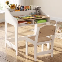 AIYAPLAY Set Scrivania e Sedia per Bambini 3-8 Anni con 3 Scomparti Aperti, Bordi Arrotondati, in Legno, Color Legno(m-9)