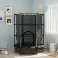 HOMCOM Tappeto Elastico per Bambini con Rete di Sicurezza e Pali Imbottiti Età 3-10 Anni, Ø140 x 190 cm, Nero(m-10)
