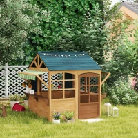 AIYAPLAY Cabane enfant extérieur pliable avec porte, fenêtres, stations de service, capes de pluie, tableaux noirs, jaune(m-6)