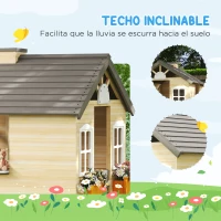 Outsunny Casita Infantil de Juegos Exterior para Niños de 3 -7 Años con Ventanas 2 Jardineras y 1 Banco 113x94x134,5 cm Natural(m-6)