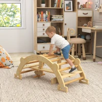 AIYAPLAY Montessori klimrek voor binnen, 2 in 1 klimboog van hout, voor kinderen 2-4 jaar, 110x52x45 cm, naturel hout(m-2)