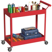 DURHAND Chariot d'atelier servante atelier à 2 niveaux, poignée latérale et roulettes verrouillables, 84,5x38x84cm, rouge(m-12)