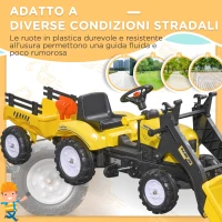 HOMCOM Escavatore a Pedali per Bambini da 3 Anni con Ruspa Frontale, Rimorchio e 6 Ruote, Giallo(m-6)