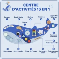 AIYAPLAY Busy Board Jouet, Tableau d'Activités Murale Baleine, Planche Motricité Bébé Educatif pour Garcon Fille dès 2 Ans, Bleu(m-4)