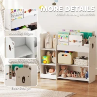 AIYAPLAY Kids Toy Storage Unit, Bear Design Kids Bookshelf and Toy Organiser, for Bedroom, Nursery, Playroom, White(m-6)