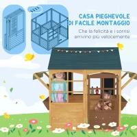 AIYAPLAY Casetta per Bambini 3-8 Anni con 5 Finestre e 2 Lavagne, in Legno di Abete, 173x117x144 cm, Marrone e Blu(m-5)