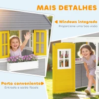 Outsunny Casa de Madeira Infantil com Porta Janelas Floreiras e Prateleiras Casa de Brincar de Madeira 112x126x135 cm Cinzento(m-8)