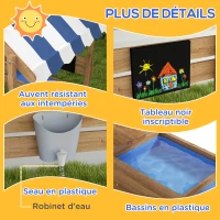 Outsunny Bac à sable bois forme de maison pour enfant avec auvent 2 bacs évier tableau 124 x 116 x 146 cm noir(m-7)